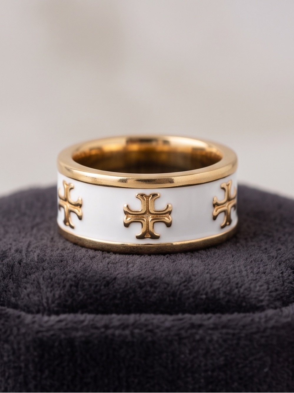 Tory Burch Gold & White Cross Band Ring